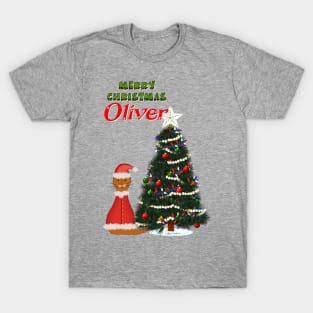 Oliver Dressed as Santa by His Christmas Tree T-Shirt